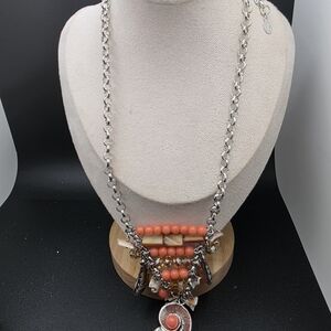 Chic Silver and Orange Pendant Necklace